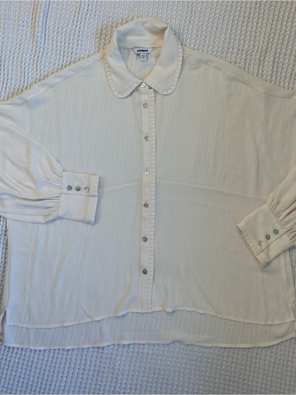 Express Ivory Button-Down Shirt with Pleated Trim